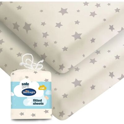 Silentnight - Safe Nights - Cot - Grey - Fitted Sheets Silentnight - Safe Nights - Cot - Grey - Fitted Sheets