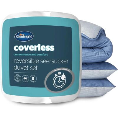 Silentnight Seersucker Coverless Duvet Set - 10.5 Tog, Grey/Blue, Double Silentnight Seersucker Coverless Duvet Set - 10.5 Tog, Grey/Blue, Double