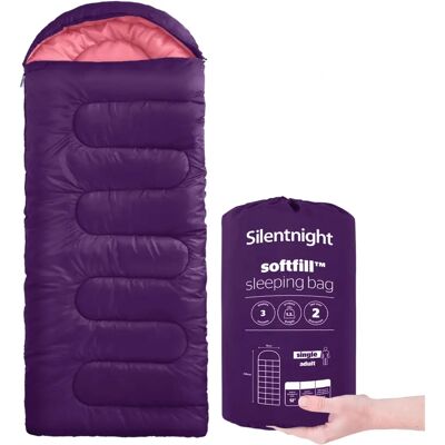 Silentnight - Camping Sleeping Bag - Purple - 3-Seasons - Sleeping Bag Silentnight - Camping Sleeping Bag - Purple - 3-Seasons - Sleeping Bag