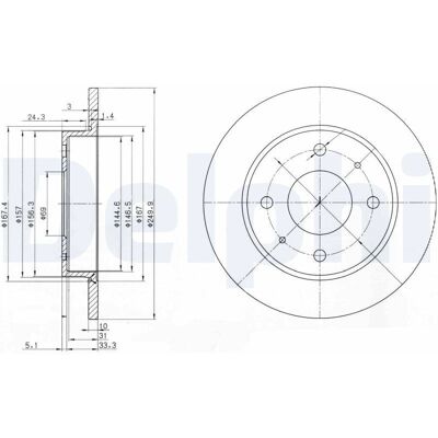 Delphi jarrulevy - Koko, 250mm, 4 reikiä, 38.5mm Delphi jarrulevy - Koko, 250mm, 4 reikiä, 38.5mm