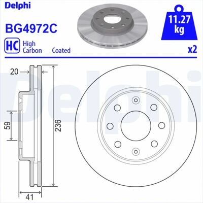 DELPHI BG4972C Αεριζόμενος δισκός φρένων DELPHI BG4972C Αεριζόμενος δισκός φρένων