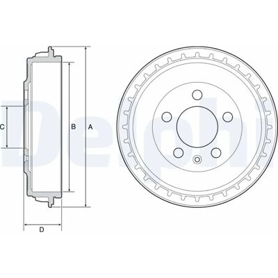 DELPHI BF563 Bremsentrommel - Innendurchmesser 46mm, 5 Löcher, Ohne ABS DELPHI BF563 Bremsentrommel - Innendurchmesser 46mm, 5 Löcher, Ohne ABS