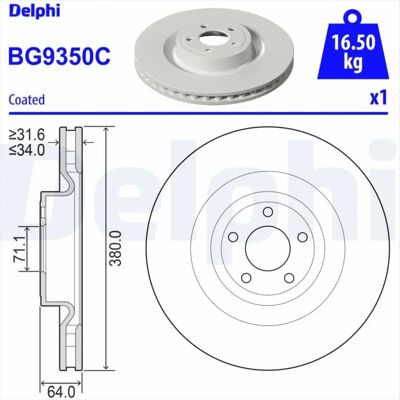 DELPHI BG9350C Bremsscheibe - Belüftet, Hochkarbon - 38cm - 5 Belüftete Löcher - Beschichtete Oberfläche DELPHI BG9350C Bremsscheibe - Belüftet, Hochkarbon - 38cm - 5 Belüftete Löcher - Beschichtete Oberfläche
