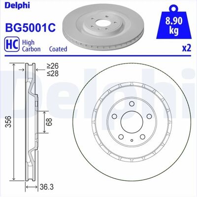 DELPHI BG5001C Bromsskiva - Ventilerad - Hög kolhalt - 356mm DELPHI BG5001C Bromsskiva - Ventilerad - Hög kolhalt - 356mm