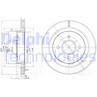 Delphi BG2758 Belüftete Bremsscheibe für Ford - 273mm, 20mm, 4-Loch Delphi BG2758 Belüftete Bremsscheibe für Ford - 273mm, 20mm, 4-Loch