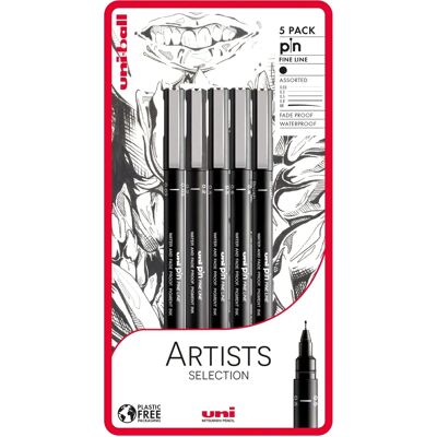 Uni-Ball Uni-Pin Artist Selection Fineliner Drawing Pens Black - Art Tools Set of 5 Uni-Ball Uni-Pin Artist Selection Fineliner Drawing Pens Black - Art Tools Set of 5