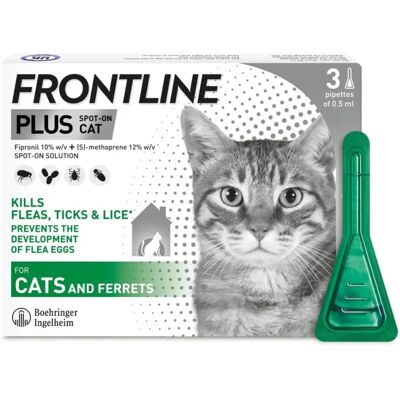 FRONTLINE Plus Flea & Tick Treatment for Cats and Ferrets - 3 Pipettes FRONTLINE Plus Flea & Tick Treatment for Cats and Ferrets - 3 Pipettes