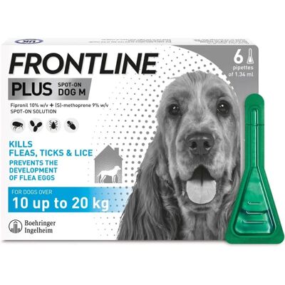 Frontline Plus Flea and Tick Treatment for Medium Dogs - 6 Pipettes Frontline Plus Flea and Tick Treatment for Medium Dogs - 6 Pipettes