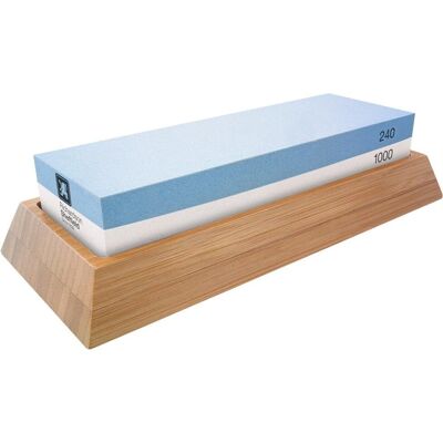 Amefa Richardson Sheffield Aiguiseur de couteaux - Double face, Corindon, Base en bambou Amefa Richardson Sheffield Aiguiseur de couteaux - Double face, Corindon, Base en bambou