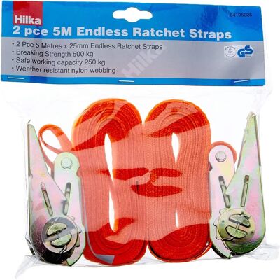 Hilka 84105025 Endless Ratchet Strap - Adjustable Length - 2 Pieces Hilka 84105025 Endless Ratchet Strap - Adjustable Length - 2 Pieces
