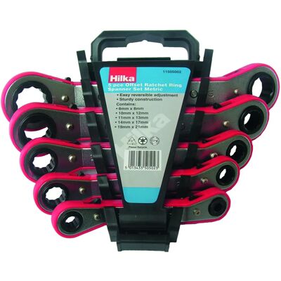 Hilka 11505002 Ratchet Ring Spanner Set - 5 Piece Metric Hilka 11505002 Ratchet Ring Spanner Set - 5 Piece Metric