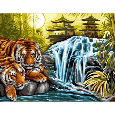 MAMMUT Schilderen op Nummer - Tijger bij Rivier - Ontspanning & Cadeau MAMMUT Schilderen op Nummer - Tijger bij Rivier - Ontspanning & Cadeau