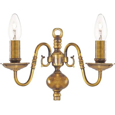 Searchlight Flemish 2 Light Wall Light - Antique Brass - E14 Searchlight Flemish 2 Light Wall Light - Antique Brass - E14