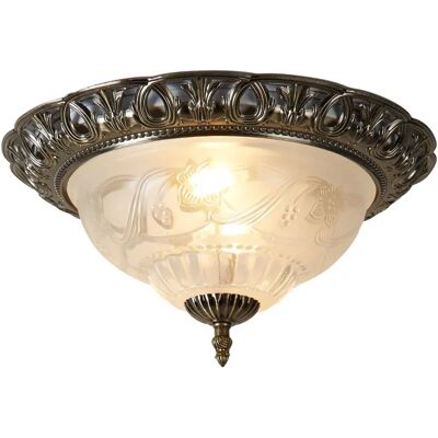 Searchlight Antique Brass Flush Ceiling Light - Frosted Glass Diffuser Searchlight Antique Brass Flush Ceiling Light - Frosted Glass Diffuser