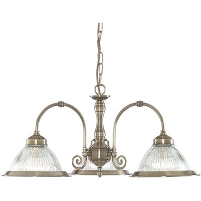 Lampadario American Diner 3 Luci Ottone Antico - E27 Lampadario American Diner 3 Luci Ottone Antico - E27