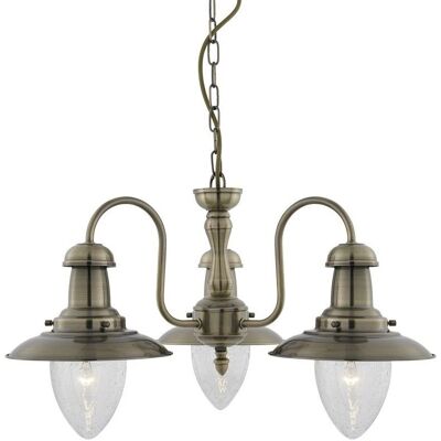 Lampadario a 3 luci Fisherman - Ottone Antico, Vetro Satinato Lampadario a 3 luci Fisherman - Ottone Antico, Vetro Satinato
