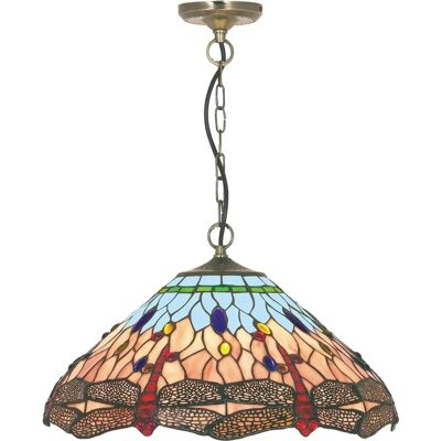 Searchlight Dragonfly - Lampadario a soffitto 1 luce Ottone anticato - Blu - Vetro Tiffany Searchlight Dragonfly - Lampadario a soffitto 1 luce Ottone anticato - Blu - Vetro Tiffany