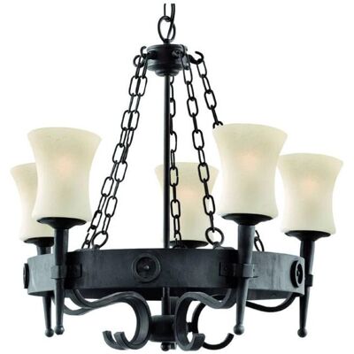 Searchlight Cartwheel - Lampadario a 5 luci Nero - Plafoniera Searchlight Cartwheel - Lampadario a 5 luci Nero - Plafoniera
