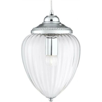 Pendente da soffitto in vetro rigato trasparente Searchlight 1091CC - Cromato Pendente da soffitto in vetro rigato trasparente Searchlight 1091CC - Cromato