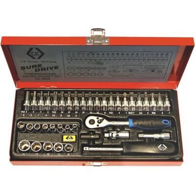 Zestaw 39 elementów CK Tools T4655 Sure Drive - 1/4" w metalowym pudełku Zestaw 39 elementów CK Tools T4655 Sure Drive - 1/4" w metalowym pudełku