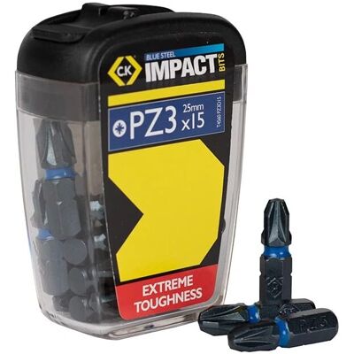 CK Tools T4560 PZ3D15 Blue Steel Impact Screwdriver Bits - Impact Power Tool Accessories CK Tools T4560 PZ3D15 Blue Steel Impact Screwdriver Bits - Impact Power Tool Accessories