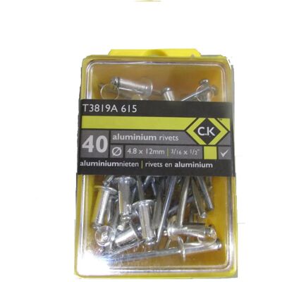 C.K. T3819A 615 Rivet - Rivets aveugles - Aluminium - 4,8x12mm - 40 pcs - Publicité C.K. T3819A 615 Rivet - Rivets aveugles - Aluminium - 4,8x12mm - 40 pcs - Publicité