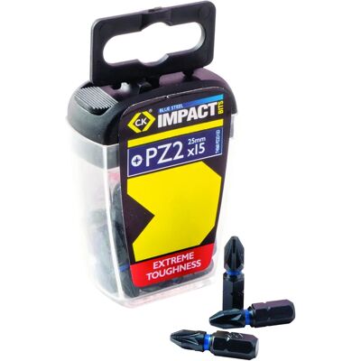 CK Tools T4560 PZ2D15 Impact Schroevendraaier Bits - Blauw Staal, 25mm, 15 stuks CK Tools T4560 PZ2D15 Impact Schroevendraaier Bits - Blauw Staal, 25mm, 15 stuks