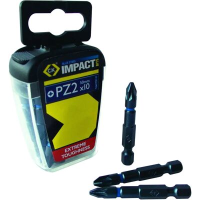 CK Tools T4560 PZ2LD10 Punte di cacciavite a percussione - Acciaio blu 50mm Set da 10 CK Tools T4560 PZ2LD10 Punte di cacciavite a percussione - Acciaio blu 50mm Set da 10
