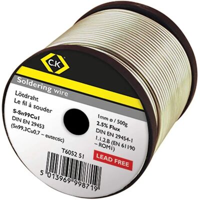 Fio de soldar CK Tools T6052 51 - Sem chumbo 1mm 500g Fio de soldar CK Tools T6052 51 - Sem chumbo 1mm 500g