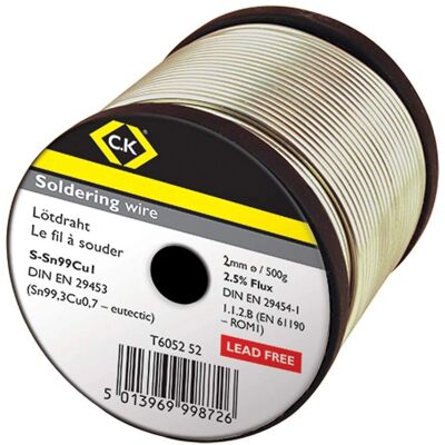 C.K Tools T6052 52 Soldering Wire - Lead free alloy, 2mm, 500g reel C.K Tools T6052 52 Soldering Wire - Lead free alloy, 2mm, 500g reel