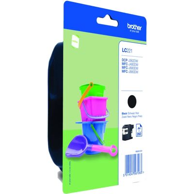 Cartucho de tinta Brother LC221BKBP - Preto - Injetor - 260 páginas Cartucho de tinta Brother LC221BKBP - Preto - Injetor - 260 páginas