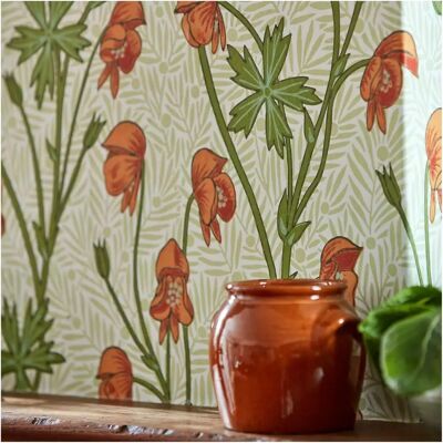 Morris & Co. Monkshood Tapete - Tangerine/Sage Morris & Co. Monkshood Tapete - Tangerine/Sage
