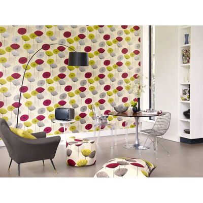Sanderson Pusteblumen Tapete - Schwarze Johannisbeere - Retro 50er Design Sanderson Pusteblumen Tapete - Schwarze Johannisbeere - Retro 50er Design
