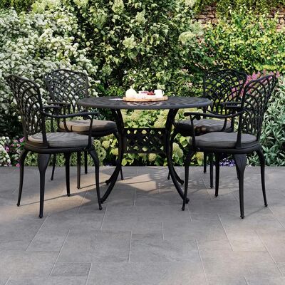 Charles Bentley - Cast Aluminium Round Table Set - Black - Garden furniture set Charles Bentley - Cast Aluminium Round Table Set - Black - Garden furniture set