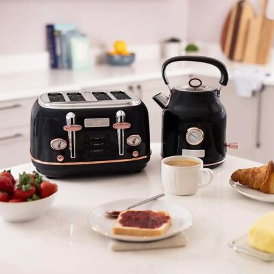 Charles Bentley 1.7L Kettle & Toaster Set - Black & Rose Gold - Fast Boil Charles Bentley 1.7L Kettle & Toaster Set - Black & Rose Gold - Fast Boil