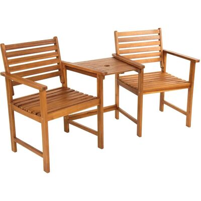 Charles Bentley Natural Acacia Wooden Companion Seat with Parasol Hole Shelf - Oil Coated Charles Bentley Natural Acacia Wooden Companion Seat with Parasol Hole Shelf - Oil Coated