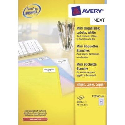 Avery L7656-100 Bílé mini štítky - Pro soubory a složky Avery L7656-100 Bílé mini štítky - Pro soubory a složky