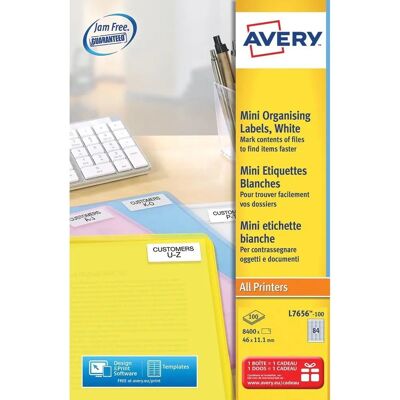 Avery L7656-100 Étiquettes Mini Blanches 46x11,1mm - Étiquettes - Publicité Avery L7656-100 Étiquettes Mini Blanches 46x11,1mm - Étiquettes - Publicité