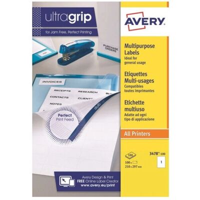 Avery 3478-100 Weiße Selbstklebende A4-Etiketten - Büromaterial Avery 3478-100 Weiße Selbstklebende A4-Etiketten - Büromaterial