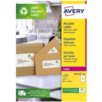 Avery LR7169 100 étiquettes recyclées - A4 99,1x139mm Avery LR7169 100 étiquettes recyclées - A4 99,1x139mm