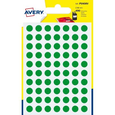 Avery PSA08V Gröna självhäftande runda etiketter - 490 st Avery PSA08V Gröna självhäftande runda etiketter - 490 st