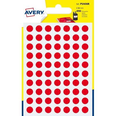 Étiquettes rondes permanentes rouges Avery PSA08R - 420 pièces - Publicité Étiquettes rondes permanentes rouges Avery PSA08R - 420 pièces - Publicité