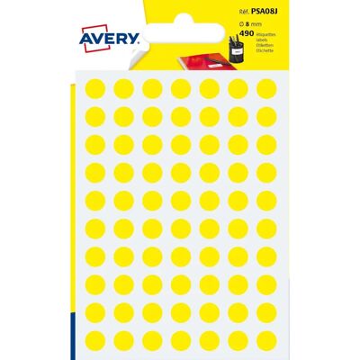 Avery Gula Runda Permanentetiketter - 8mm, 420 st Avery Gula Runda Permanentetiketter - 8mm, 420 st