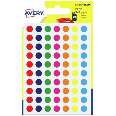 Etiquetas redondas autoadesivas Avery 8mm 420 unidades Etiquetas redondas autoadesivas Avery 8mm 420 unidades