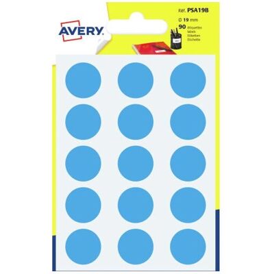 Étiquettes rondes permanentes Avery PSA19B Bleues - 90 pcs - Publicité Étiquettes rondes permanentes Avery PSA19B Bleues - 90 pcs - Publicité