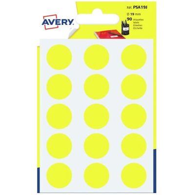 Étiquettes rondes permanentes jaunes Avery PSA19J - 90 pcs - Publicité Étiquettes rondes permanentes jaunes Avery PSA19J - 90 pcs - Publicité