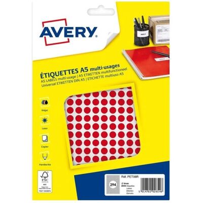 Avery - PET08R - Rood - 8 mm - Etiket Avery - PET08R - Rood - 8 mm - Etiket