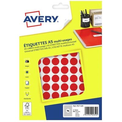 Étiquette ronde permanente autocollante Avery PET15R - 960 pcs - Publicité Étiquette ronde permanente autocollante Avery PET15R - 960 pcs - Publicité