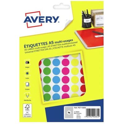 Avery PET15MX Runde Permanente Mehrfarbige Etiketten - 672 stk Avery PET15MX Runde Permanente Mehrfarbige Etiketten - 672 stk