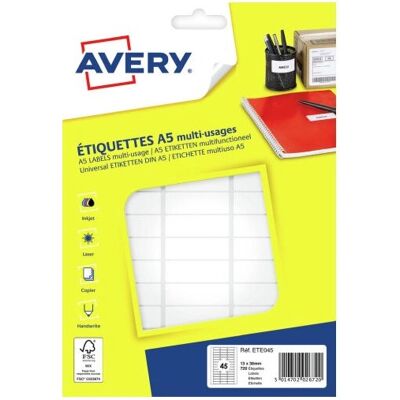 Avery ETE045 Étiquette auto-adhésive blanche - Étiquette d'imprimante Avery ETE045 Étiquette auto-adhésive blanche - Étiquette d'imprimante